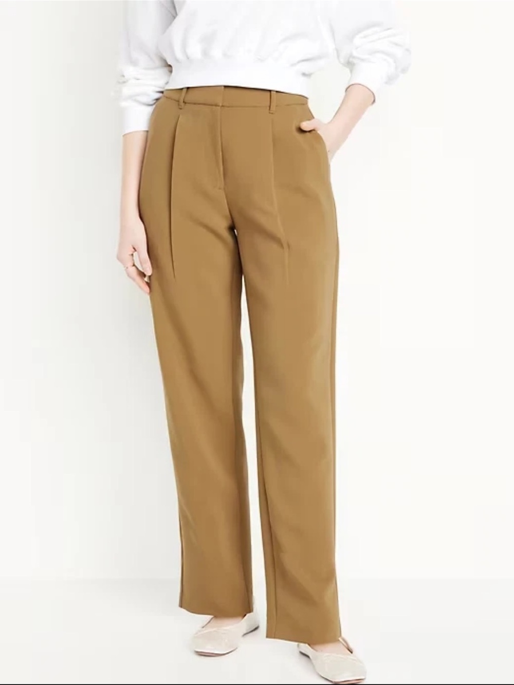 Old Navy Extra High-Waisted Taylor Trouser Straight Pants Brown Tan Medium Tall